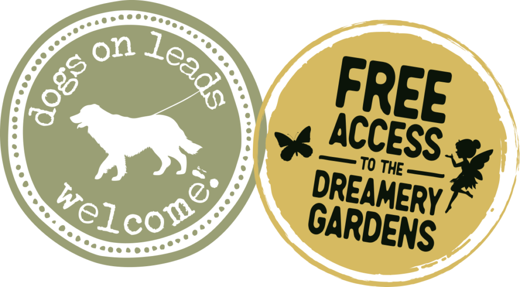 Dogs on leads welcome and free access to the Dreamery Gardens at The Dreamery Hideaway.